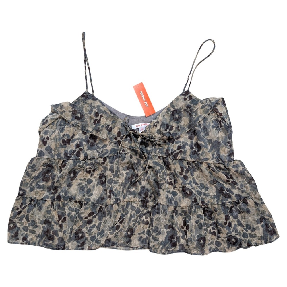 NWT Joe Fresh Large Grey‎ Babydoll Patterned Flowy V Neck Tank Top